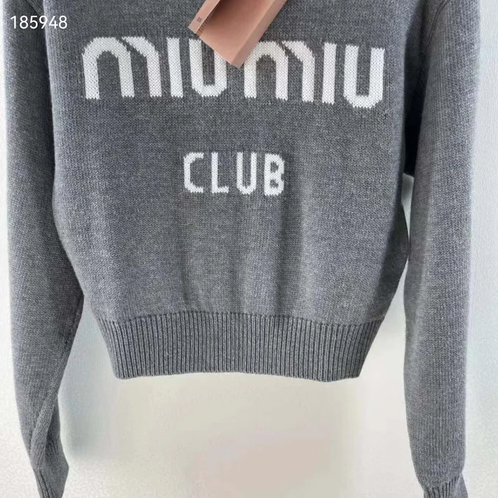 Miu Miu Cashmere Sweater with Intarsia Logo for Women in Silver Miu Miu Cashmere Sweater with Intarsia Logo for Women in Silver