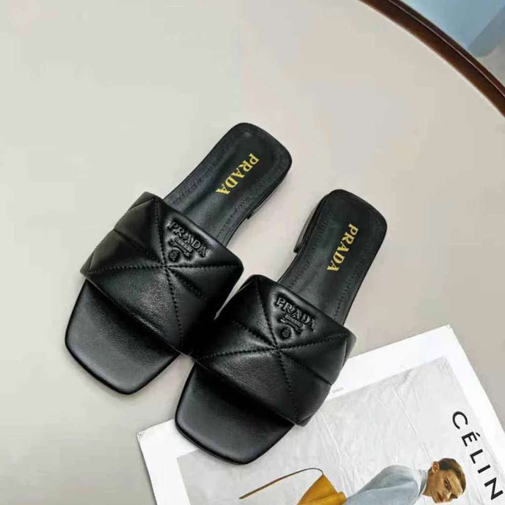 Prada Quilted Nappa Leather Sabots for Women in Black Prada Quilted Nappa Leather Sabots for Women in Black