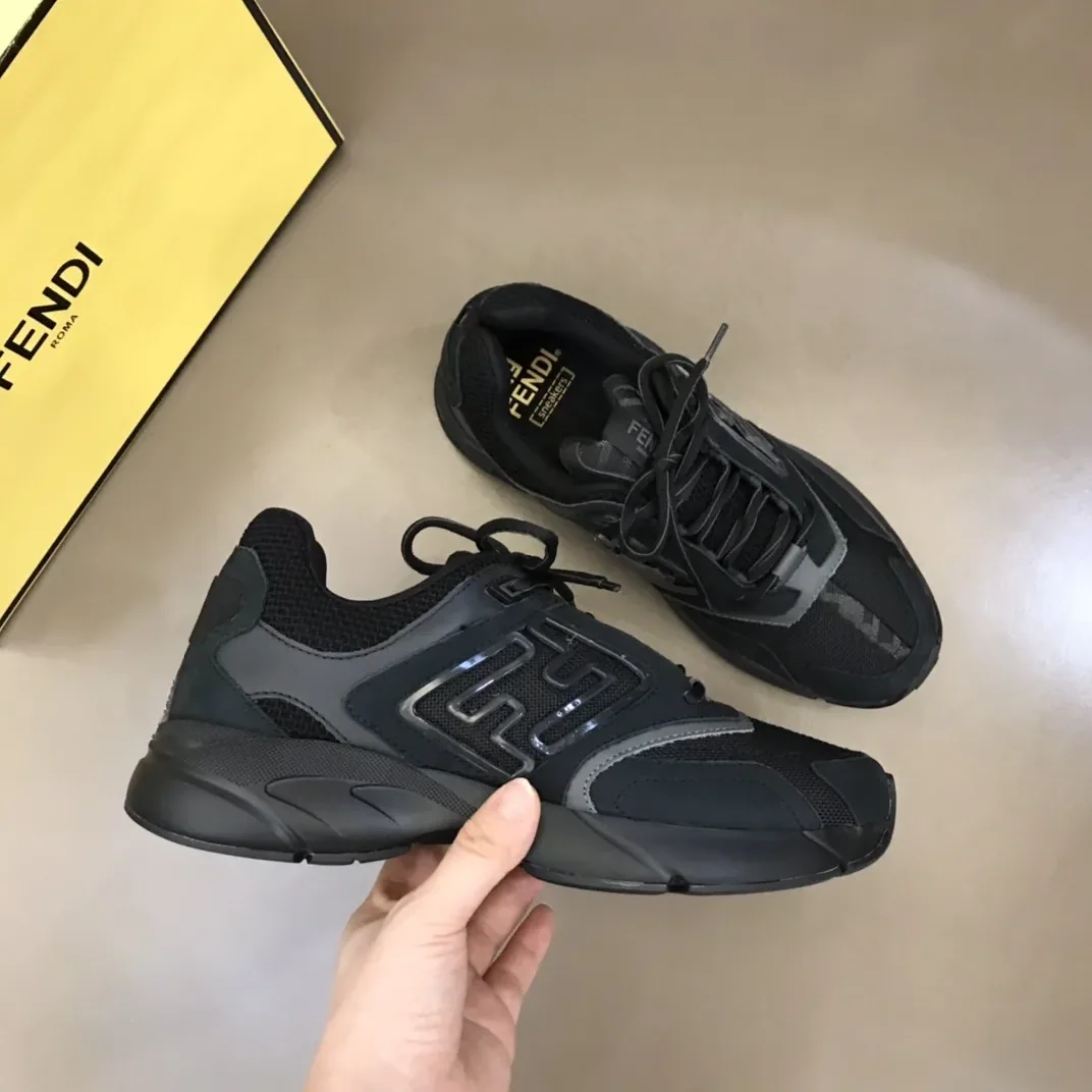 FD Fendi Faster Trainers Sneakers Black 7E1555AKX6F1ICG