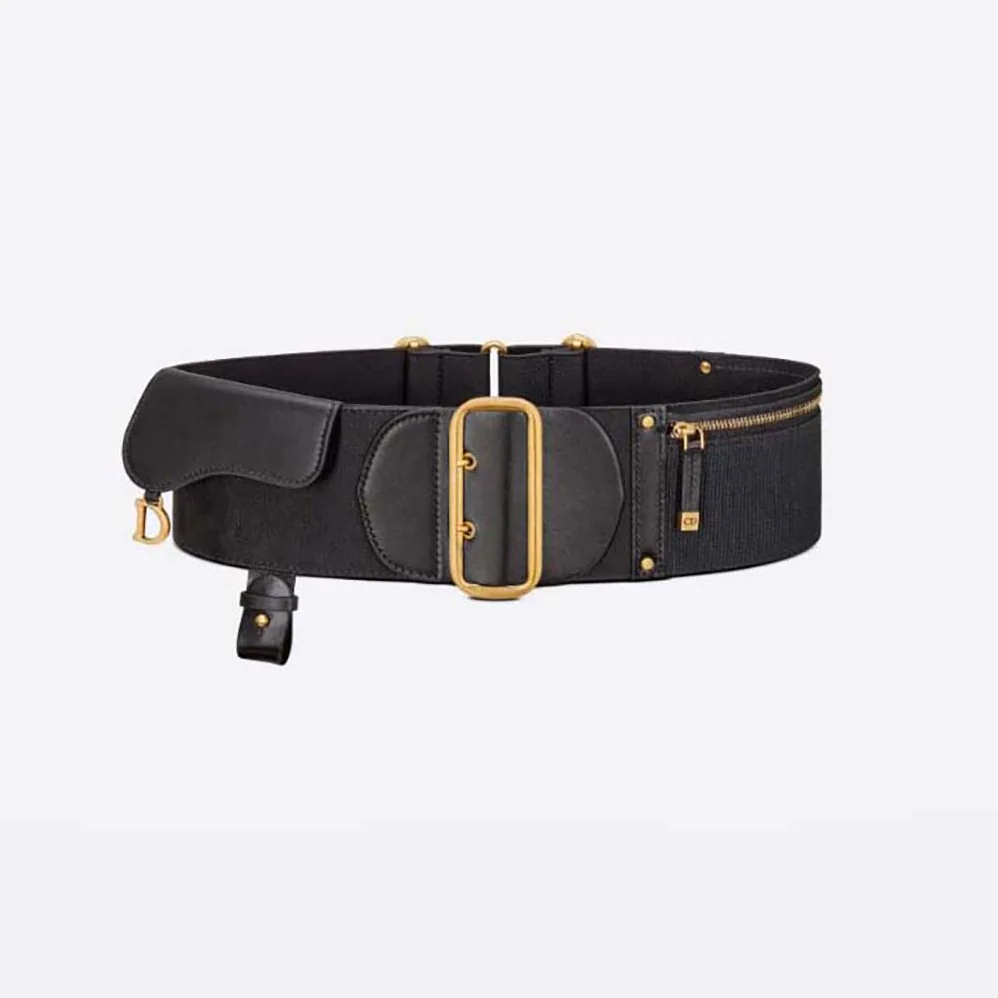 Dior Saddle Belt Black Smooth Calfskin and Technical Fabric 80 MM for Women