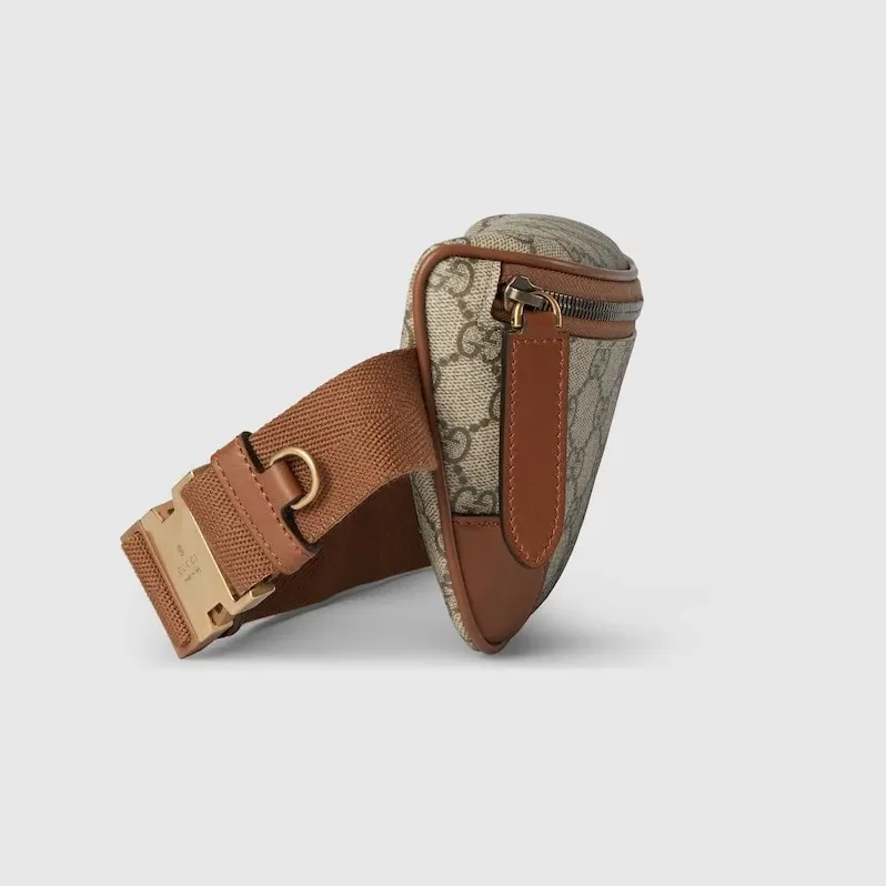 Gucci GG Emblem Small Belt Bag With Web Beige And Dark Brown /