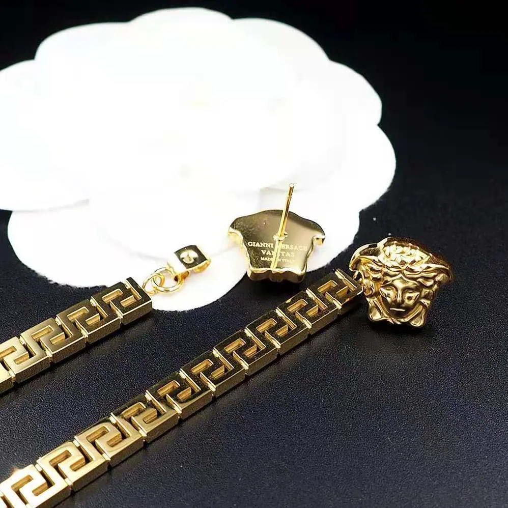 Versace Greca Drop Earrings for Women in Gold