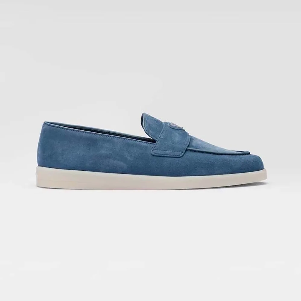 Prada Suede Loafers with Enameled Triangle Logo for Men