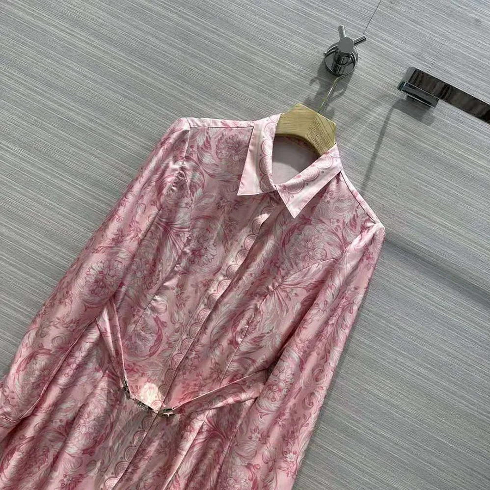 Versace Barocco Silk Midi Shirt Dress for Women in Pink Versace Barocco Silk Midi Shirt Dress for Women in Pink
