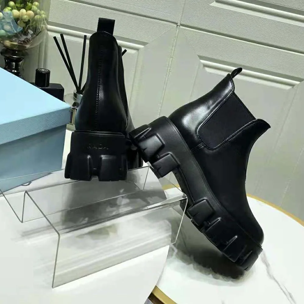 Prada Monolith Brushed Leather Booties for Women Prada Monolith Brushed Leather Booties for Women
