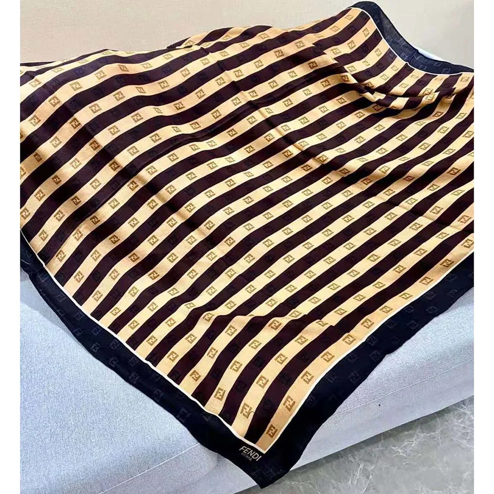 Fendi Pequin Foulard Brown Silk Foulard for Women Fendi Pequin Foulard Brown Silk Foulard for Women