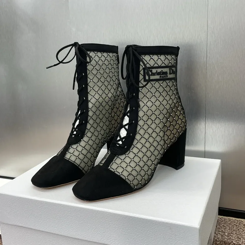Dior Naughtily-D Heeled Ankle Boot Transparent Mesh Embroidered for Women