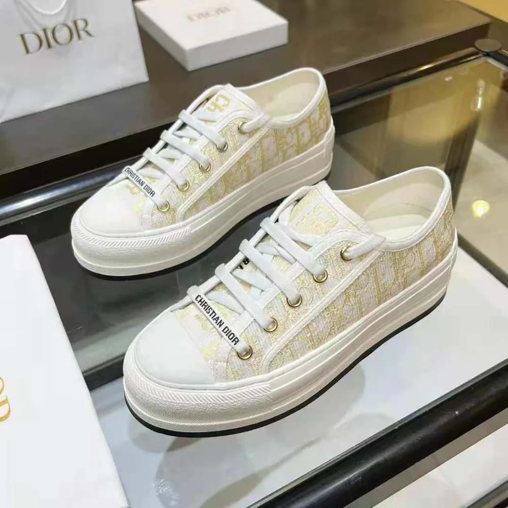 Dior Walk'N'Dior Platform Sneaker Gold-Tone Dior Oblique Cotton with Metallic Thread Embroidery for Women