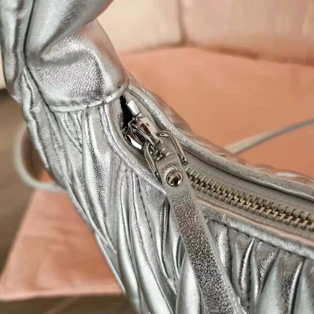 Miu Miu Wander Matelassé Nappa Leather Hobo Mini-Bag for Women in Silver