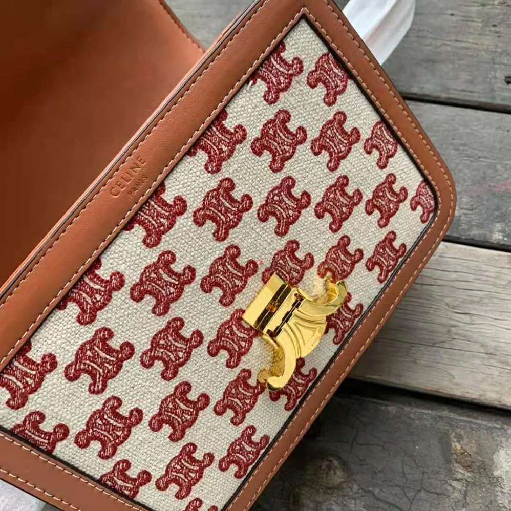 Celine Teen Triomphe Bag in Textile with Triomphe Embroidery and Calfskin for Women