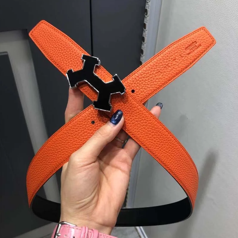 Hermes Street H Belt Buckle & Reversible Leather Strap 32 mm for Men in Orange