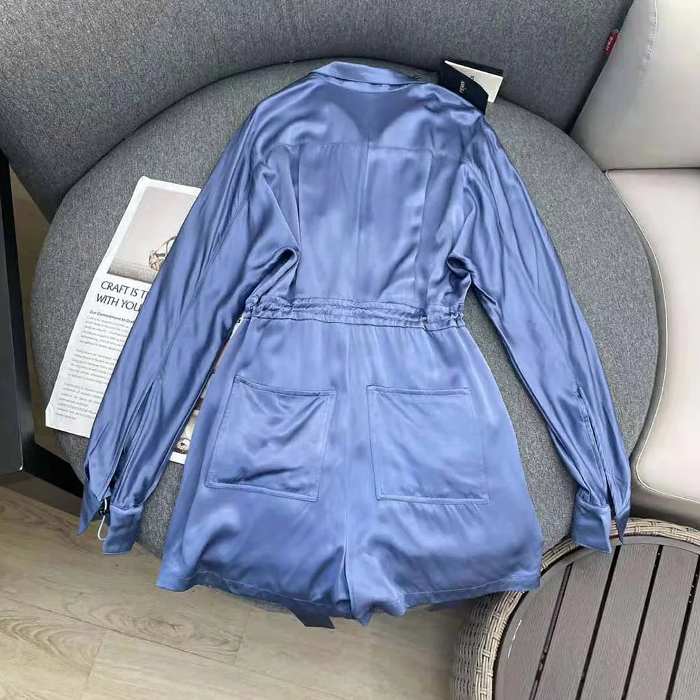 Fendi Jumpsuit Playsuit in Blue Viscose Satin for Women Fendi Jumpsuit Playsuit in Blue Viscose Satin for Women