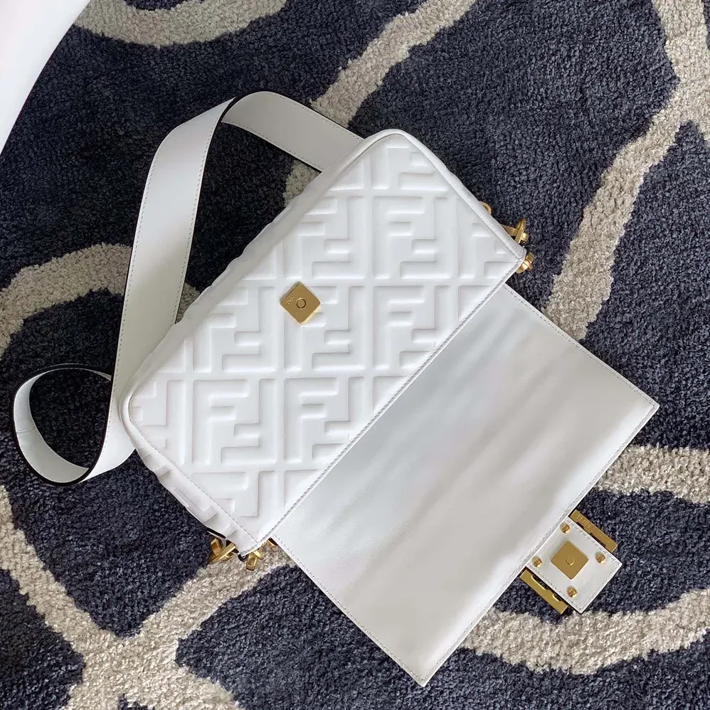 Fendi Medium Baguette White Leather Bag for Women