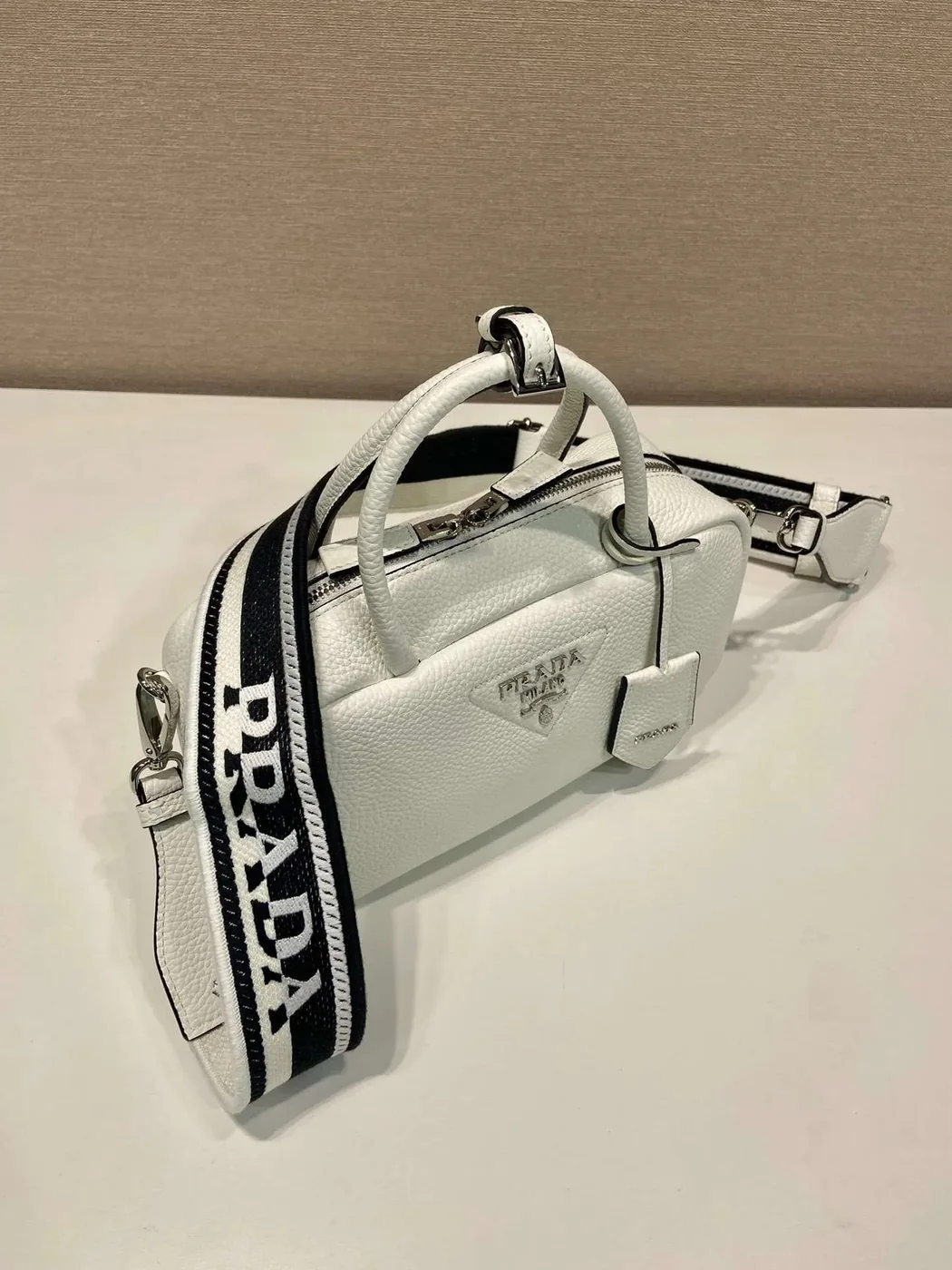 Prada Top-Handle Bag Brown/White/Green Khaki / 1BB102_2DKV_F02Z8_V_3OO Prada Top-Handle Bag Brown/White/Green Khaki / 1BB102_2DKV_F02Z8_V_3OO