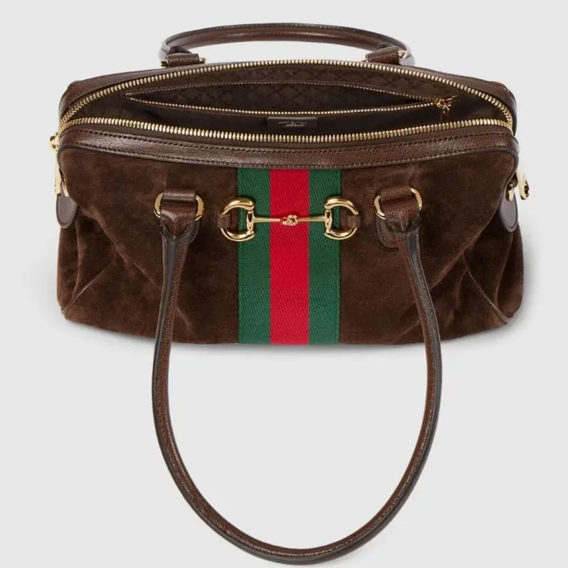 Gucci Borsetto Medium Boston Shoulder Bag in Brown Gold Hardware