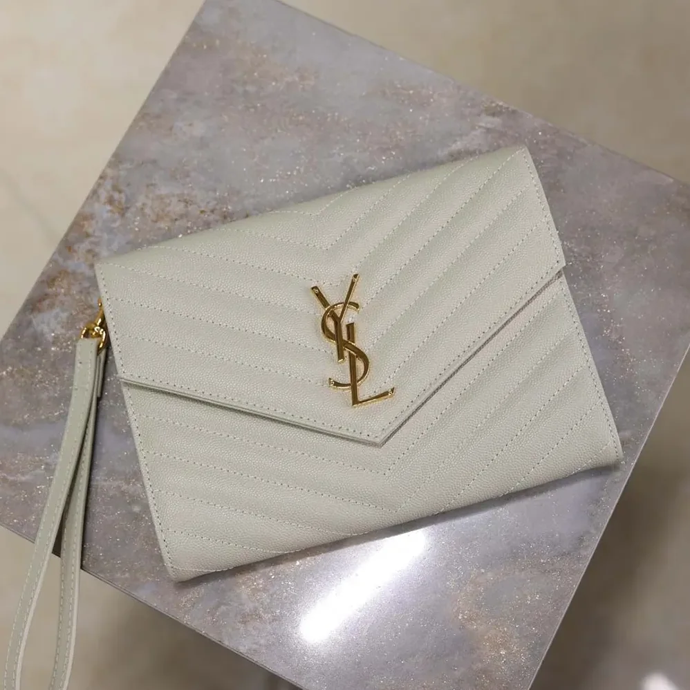 Saint Laurent YSL Cassandre Matelassé Flap Pouch In Grain De Poudre Leather White for Women