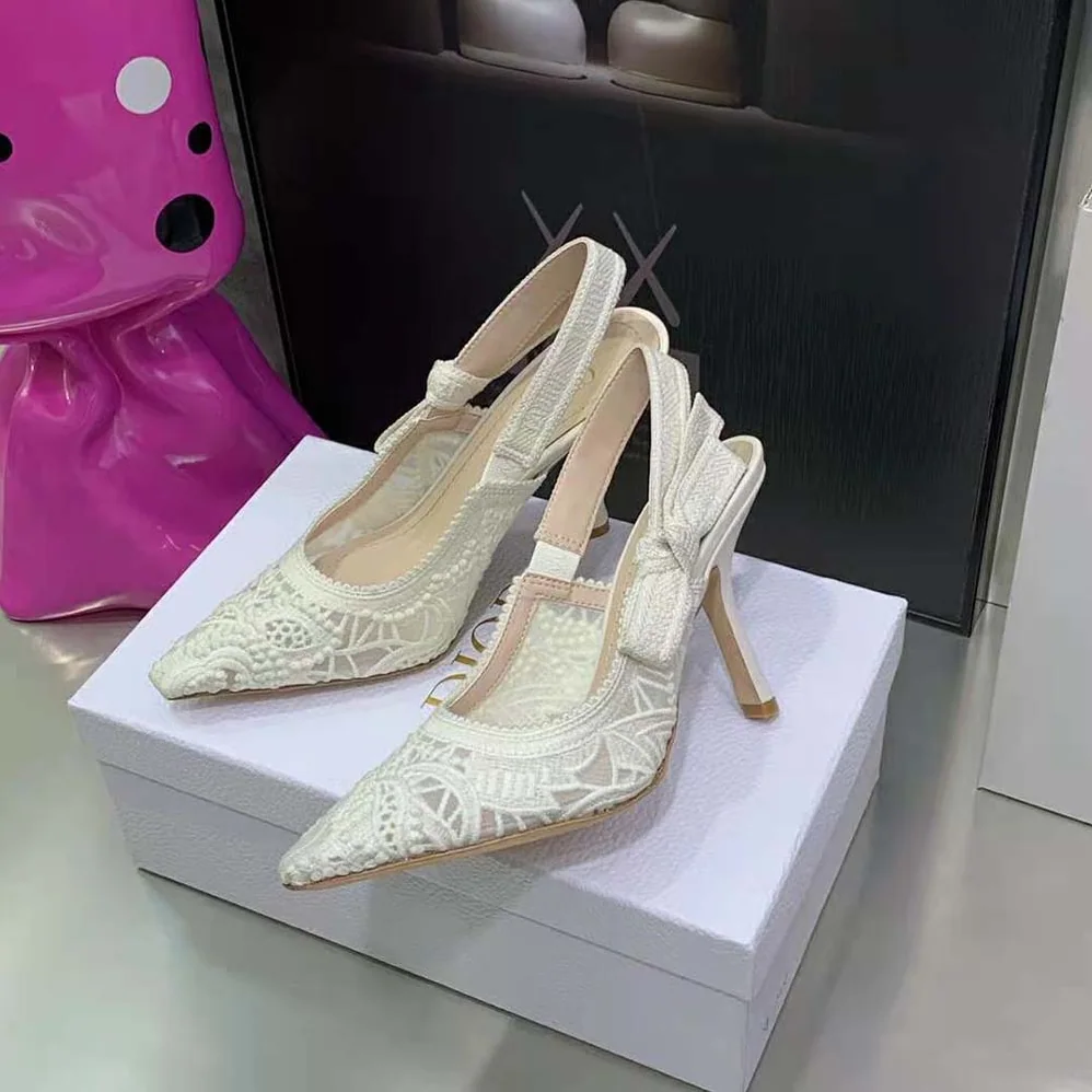 Dior J Adior Slingback Pump White Macramé Embroidered Cotton for Women Dior J Adior Slingback Pump White Macramé Embroidered Cotton for Women