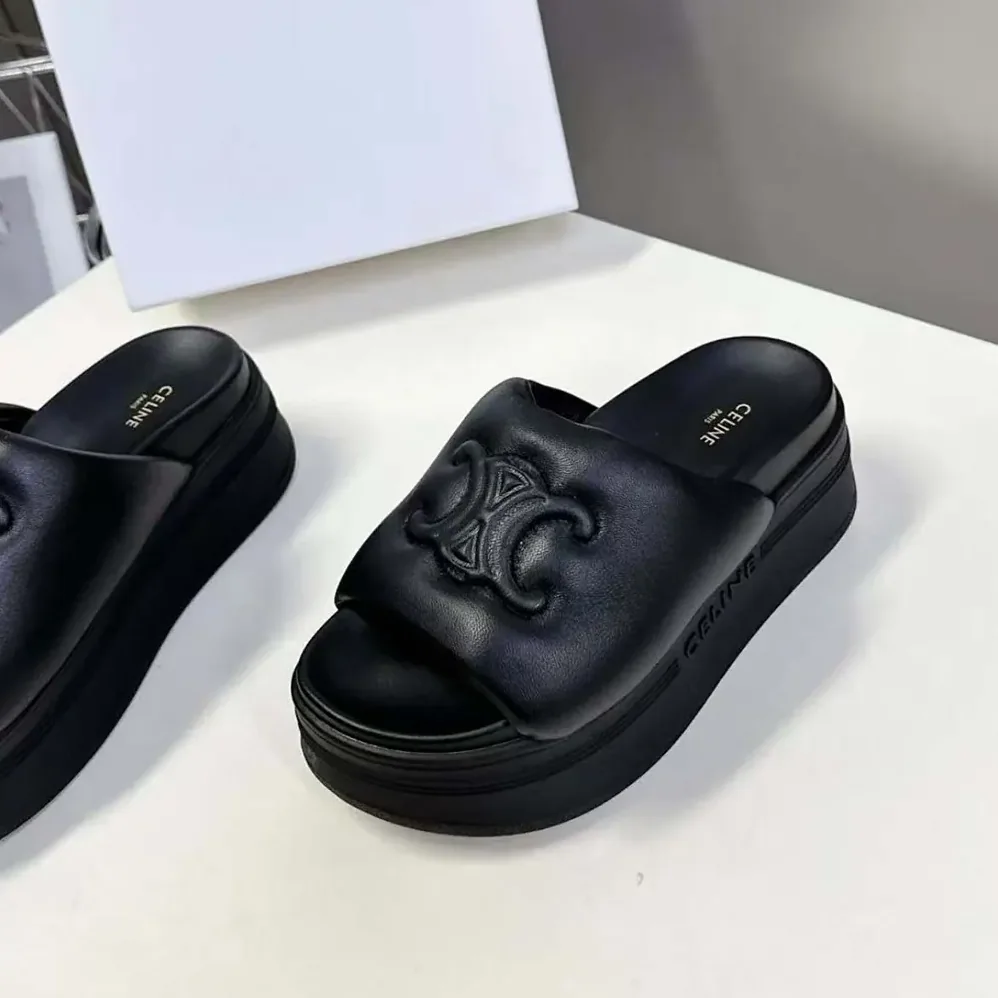 Celine Block Slide with Triomphe in Lambskin for Women in Black