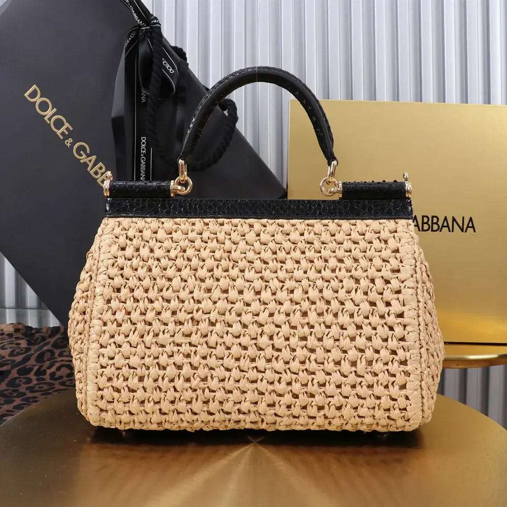 Dolce Gabbana D&G Elongated Medium Sicily Handbag in Crochet Raffia for Women