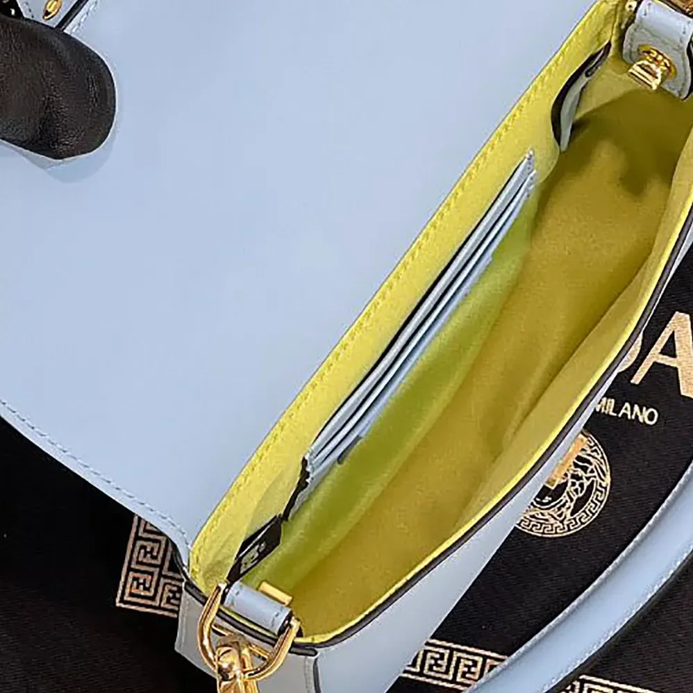 Fendi Brooch Mini Baguette Fendace Blue Leather Bag for Women Fendi Brooch Mini Baguette Fendace Blue Leather Bag for Women