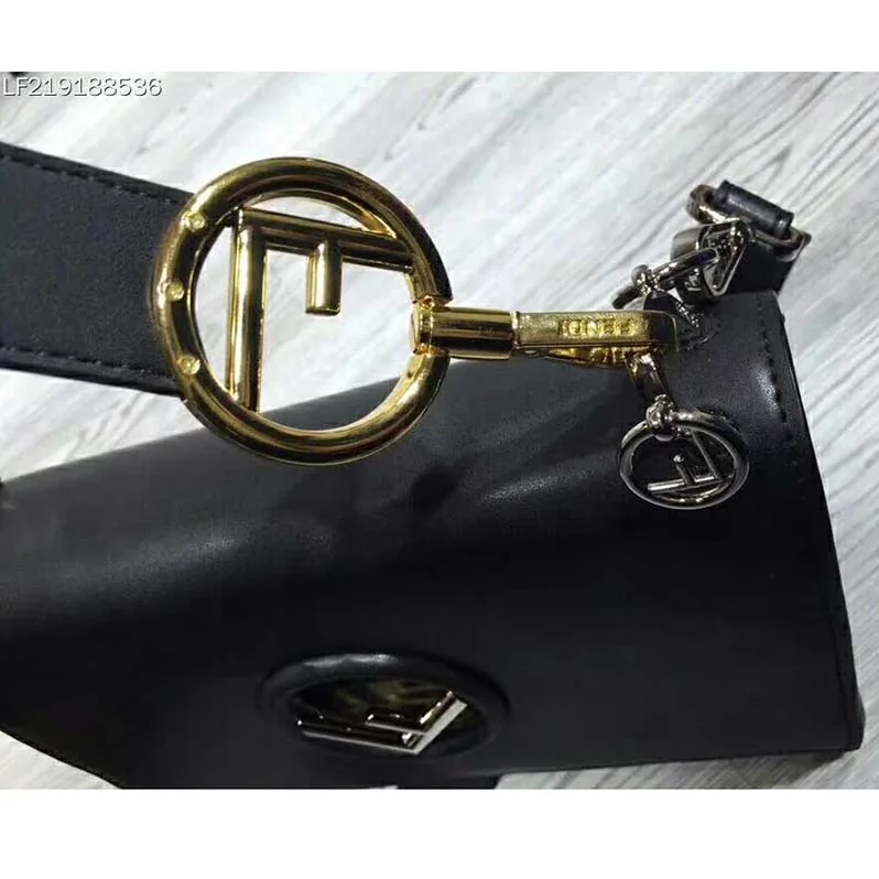 Fendi KAN I F Top Flap Strap Bag with Logo Stitch in Black