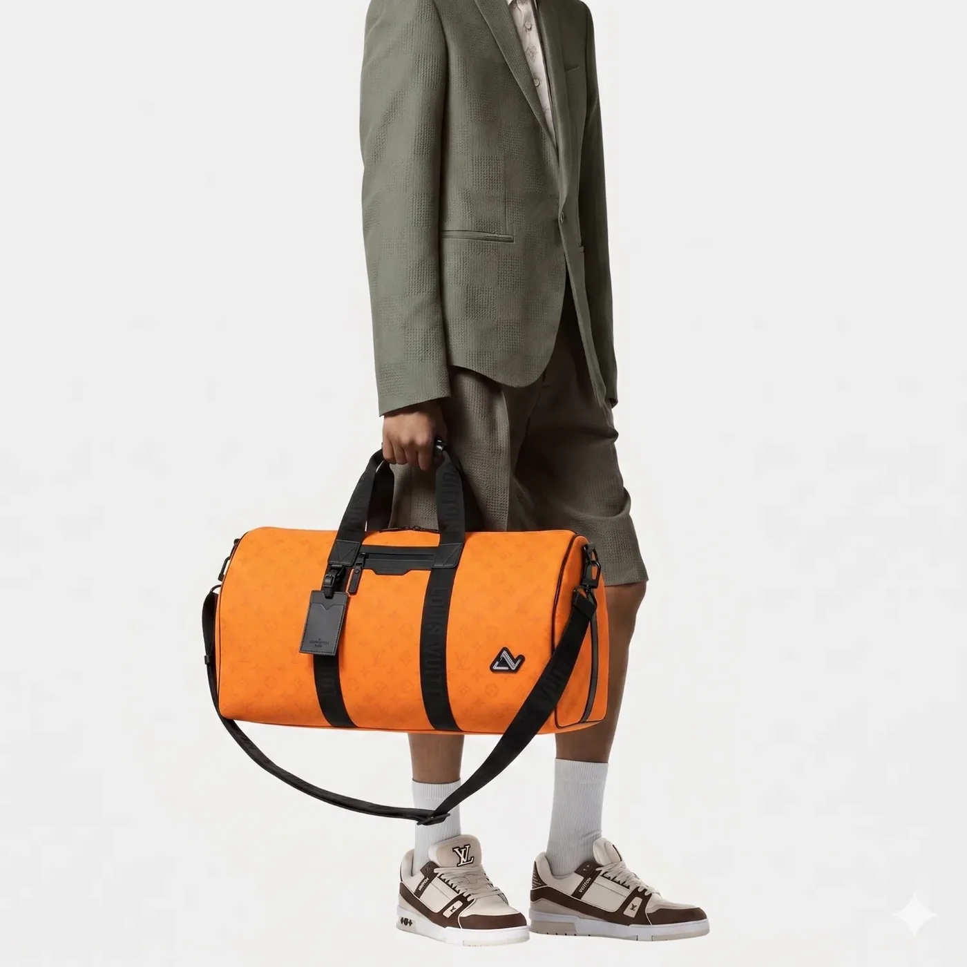 Louis Vuitton Keepall Sport Travel Bag in Orange Black Hardware