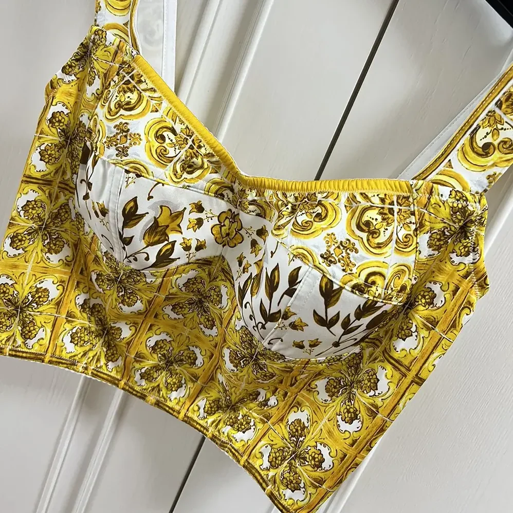 Dolce Gabbana D&G Cotton Corset Top with Majolica Print for Women