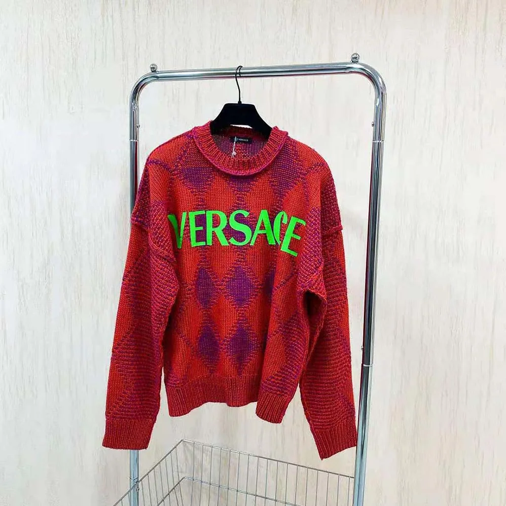 Versace Logo Argyle Wool and Alpaca Sweater for Women Versace Logo Argyle Wool and Alpaca Sweater for Women