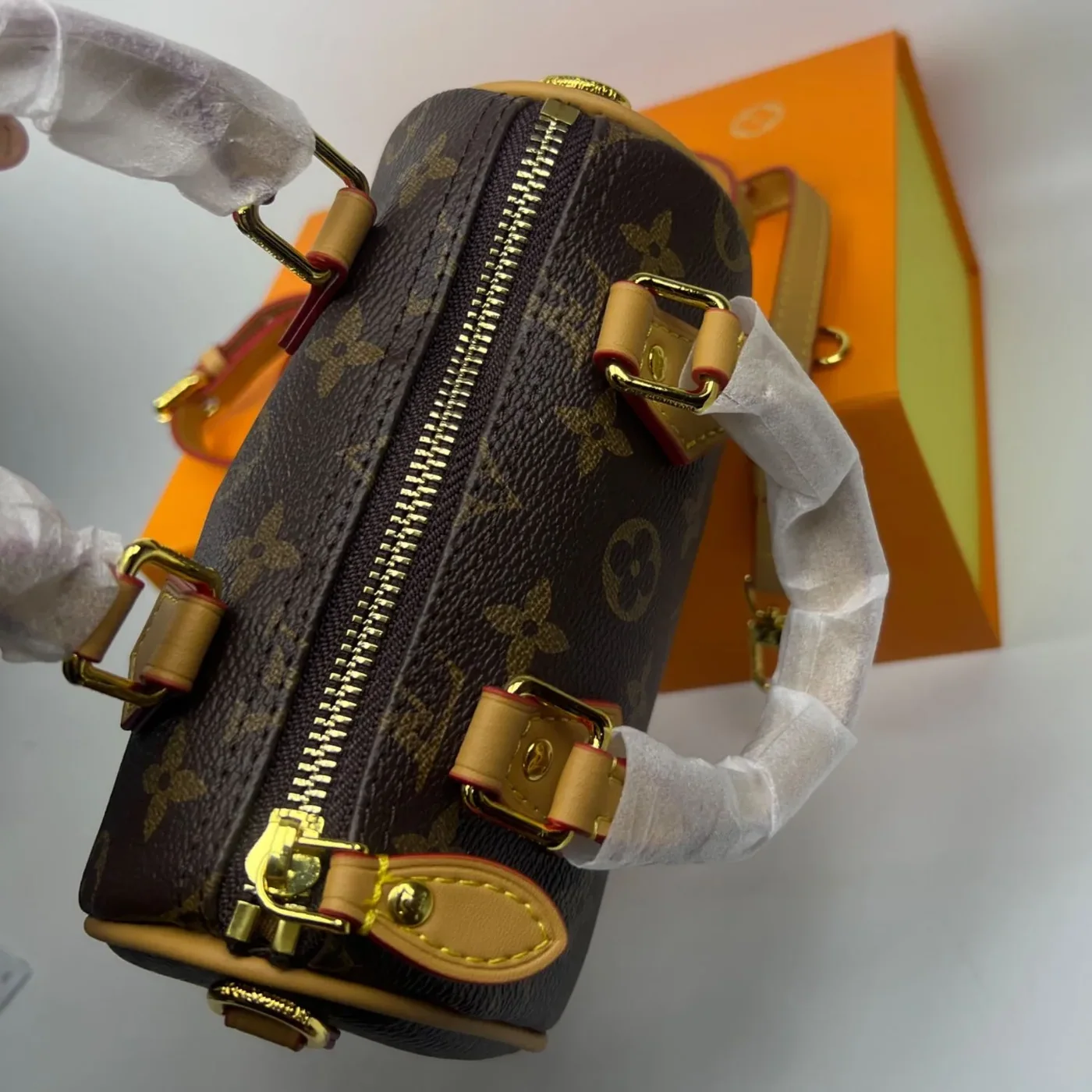 Louis Vuitton Nano Speedy Top Handle Bag / Brown Monogram Canvas Gold Hardware Louis Vuitton Nano Speedy Top Handle Bag / Brown Monogram Canvas Gold Hardware