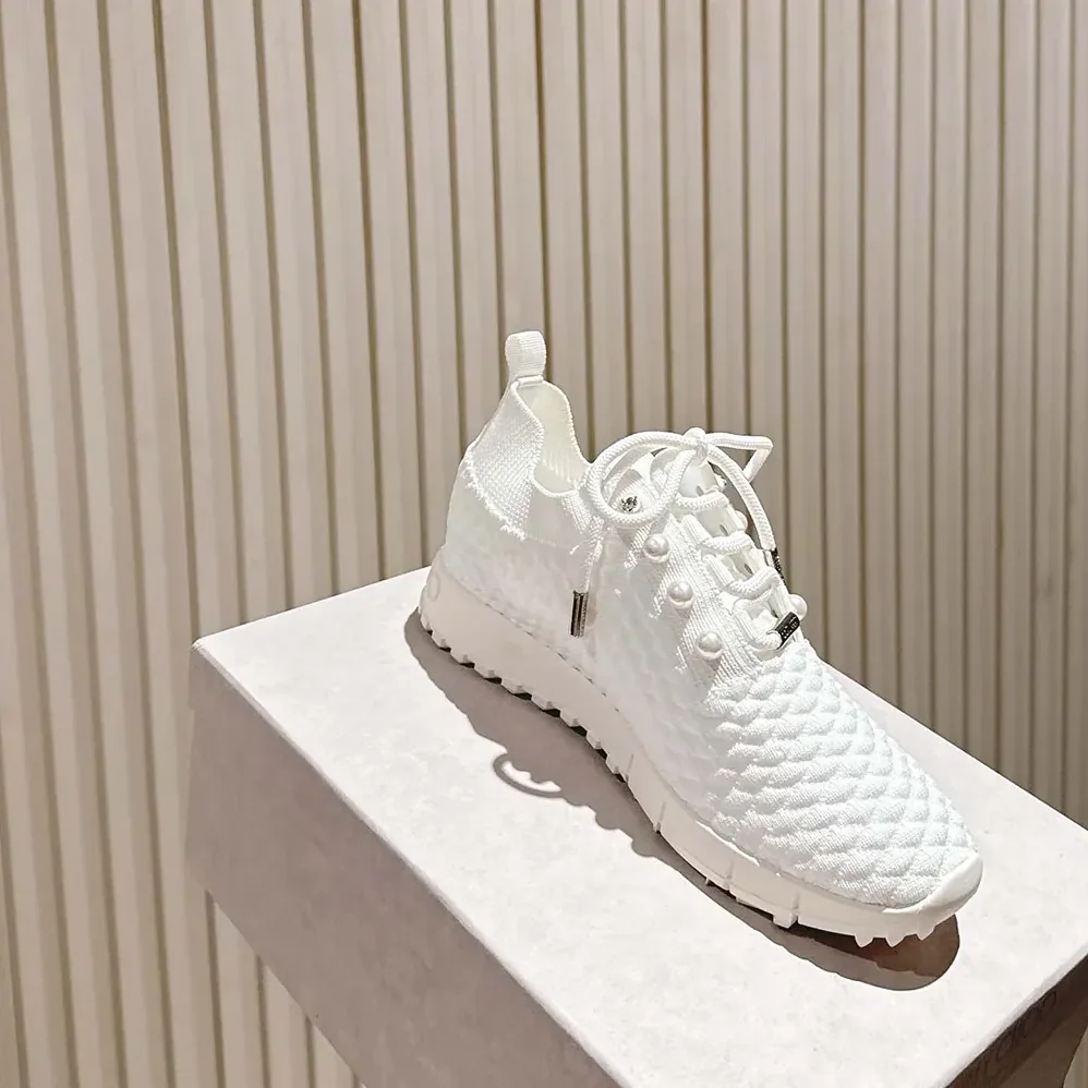 Jimmy Choo Veles White Textured Knit Trainers for Women Jimmy Choo Veles White Textured Knit Trainers for Women