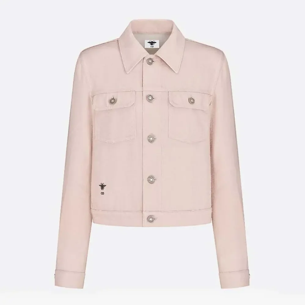 Dior Jacket Cotton Denim with Pink Dior Astral Flowers Motif for Women