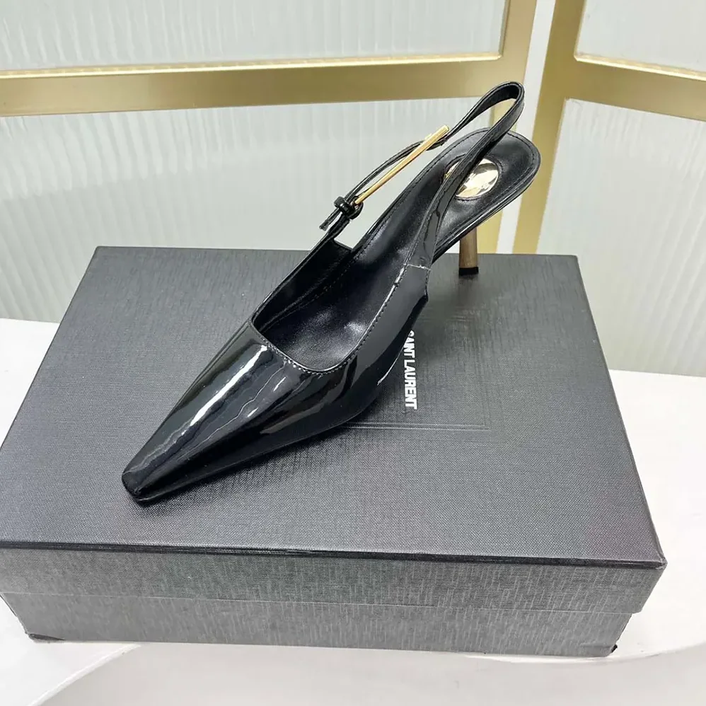 Saint Laurent YSL Lee Slingback Pumps in Glazed Leather for Women in Black Saint Laurent YSL Lee Slingback Pumps in Glazed Leather for Women in Black