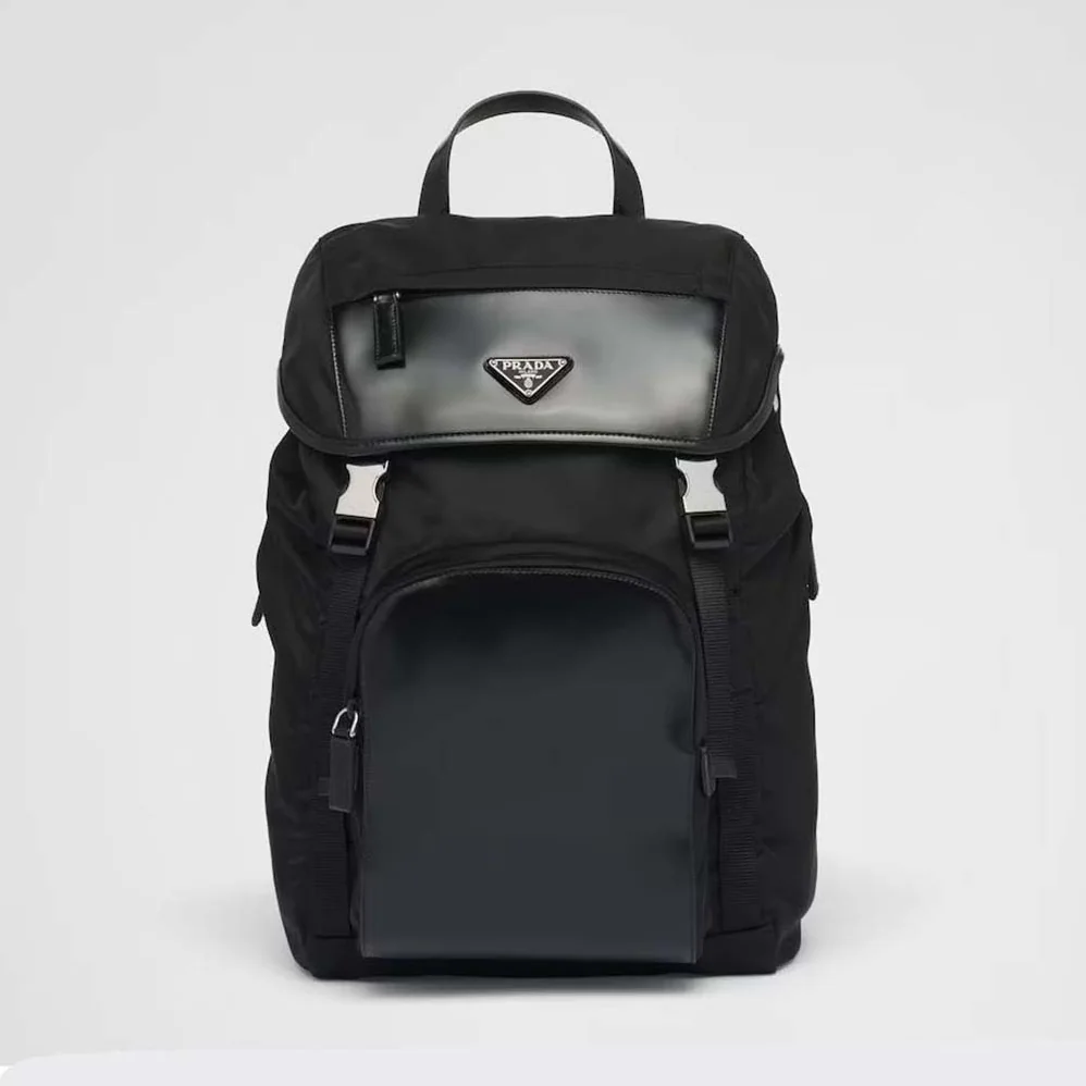 Prada Re-Nylon and Brushed Leather Backpack for Unisex in Black Prada Re-Nylon and Brushed Leather Backpack for Unisex in Black