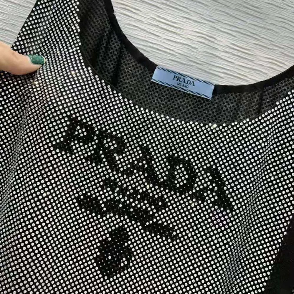 Prada Studded Chiffon Dress with a Fluid Silhouette for Women