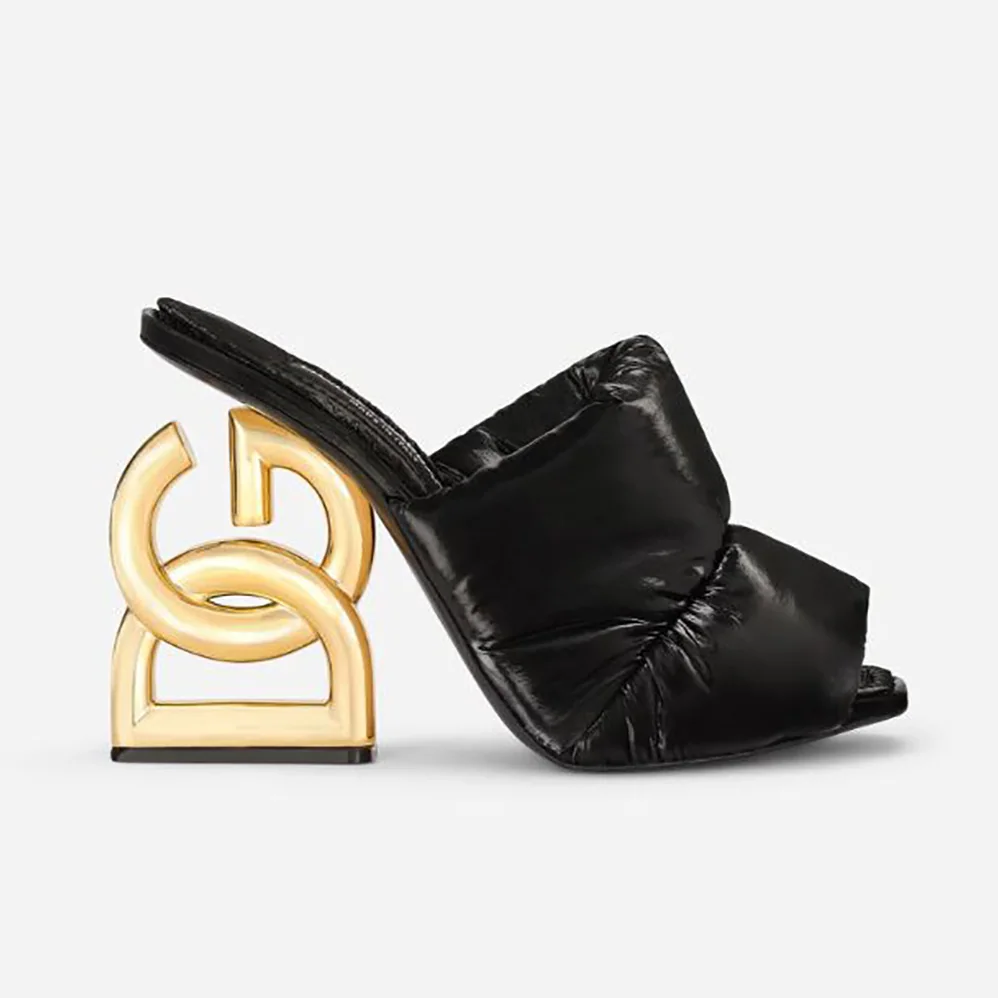 Dolce Gabbana D&G Down-Padded Mules with DG Pop Heel for Women in Black