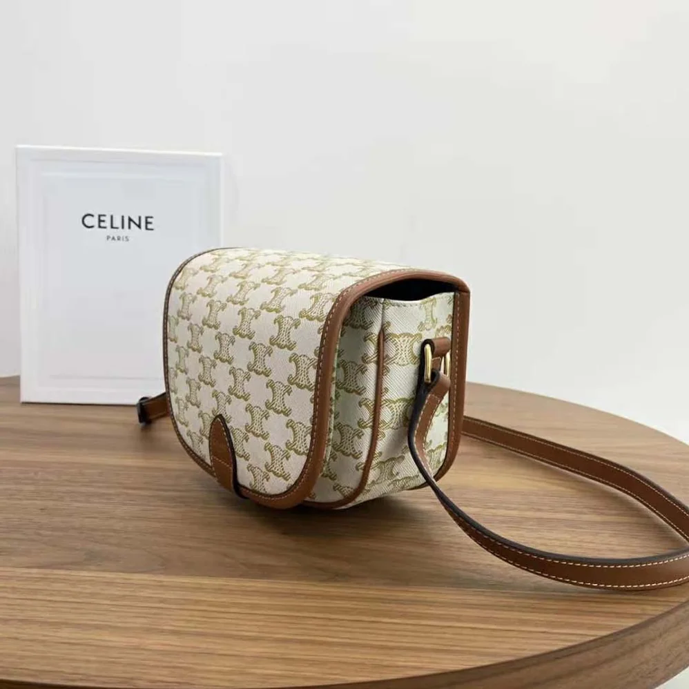 Celine Medium Folco Bag in Triomphe Canvas and Calfskin for Women