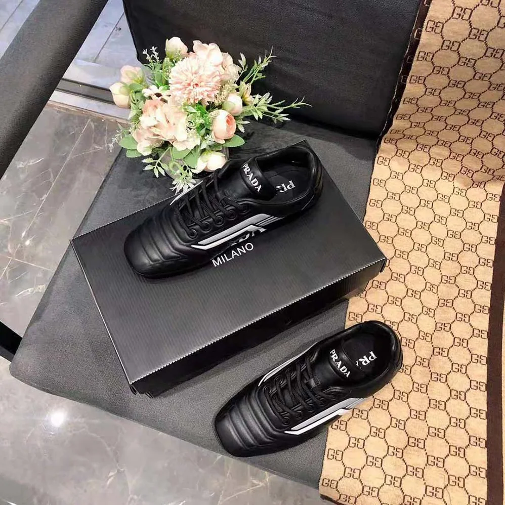 Prada Rev Leather Sneakers for Women in Black Prada Rev Leather Sneakers for Women in Black