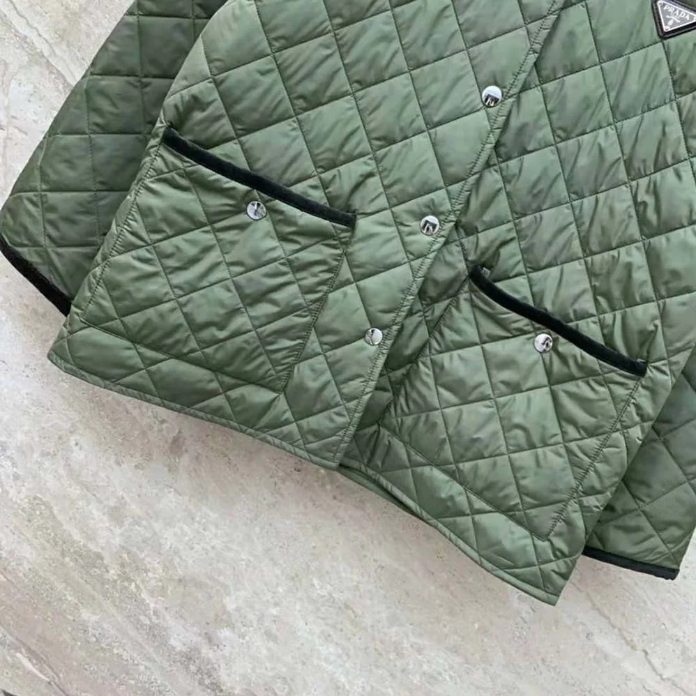 Prada Light Re-Nylon Jacket with Enameled Metal Triangle Logo for Women in Dark Green