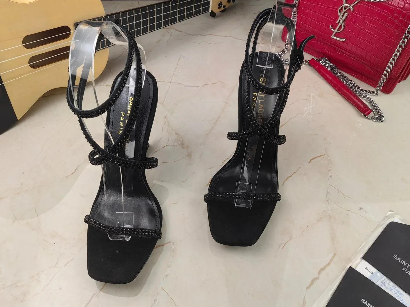 Saint Laurent Opyum Sandals In Crepe Satin And Rhinestones Black Saint Laurent Opyum Sandals In Crepe Satin And Rhinestones Black