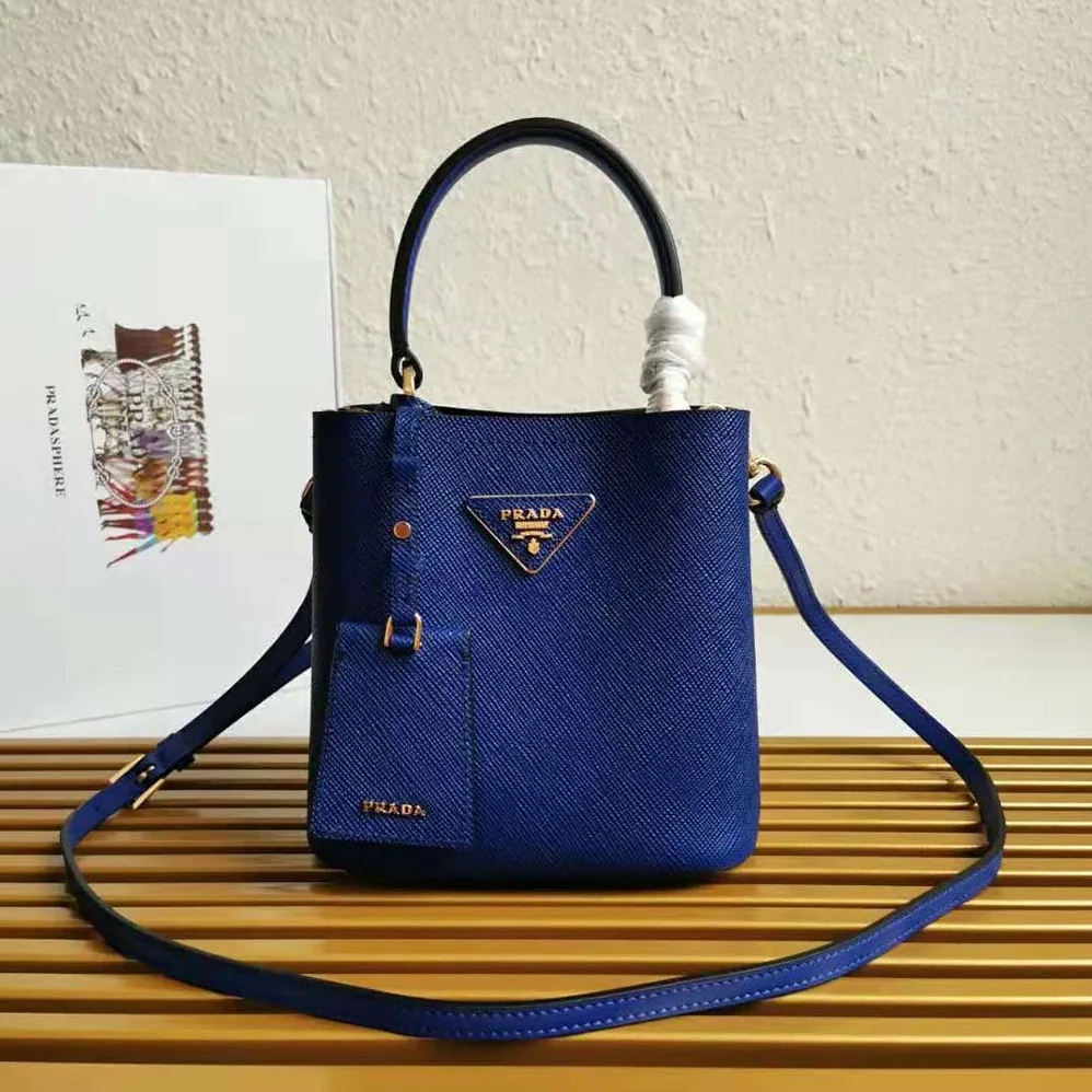 Prada Small Saffiano Leather Prada Panier Bag for Women in Navy Prada Small Saffiano Leather Prada Panier Bag for Women in Navy