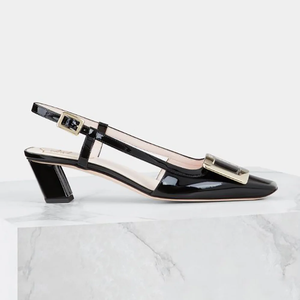 Roger Vivier Belle Vivier Metal Buckle Slingback Pumps in Patent Leather for Women