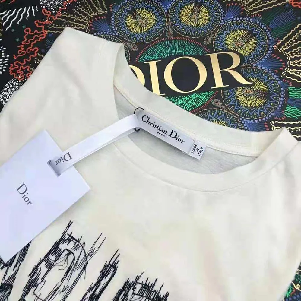 Dior J Adior 8 Embroidered T-shirt White and Navy Blue Cotton Jersey for Women Dior J Adior 8 Embroidered T-shirt White and Navy Blue Cotton Jersey for Women