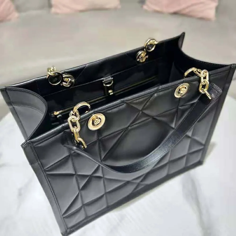 Dior Medium Dior Essential Tote Bag Black Archicannage Calfskin for Women