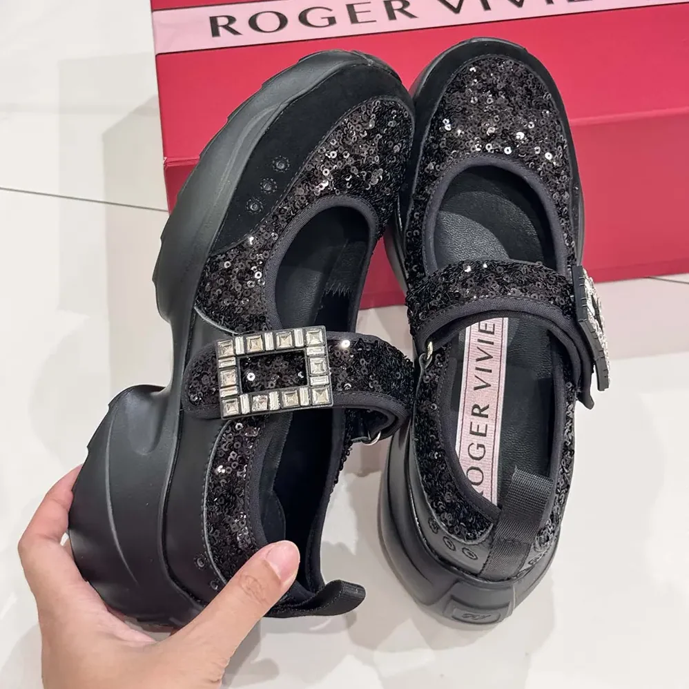 Roger Vivier Viv' On The Run Mary Janes With Sequins Black for Women