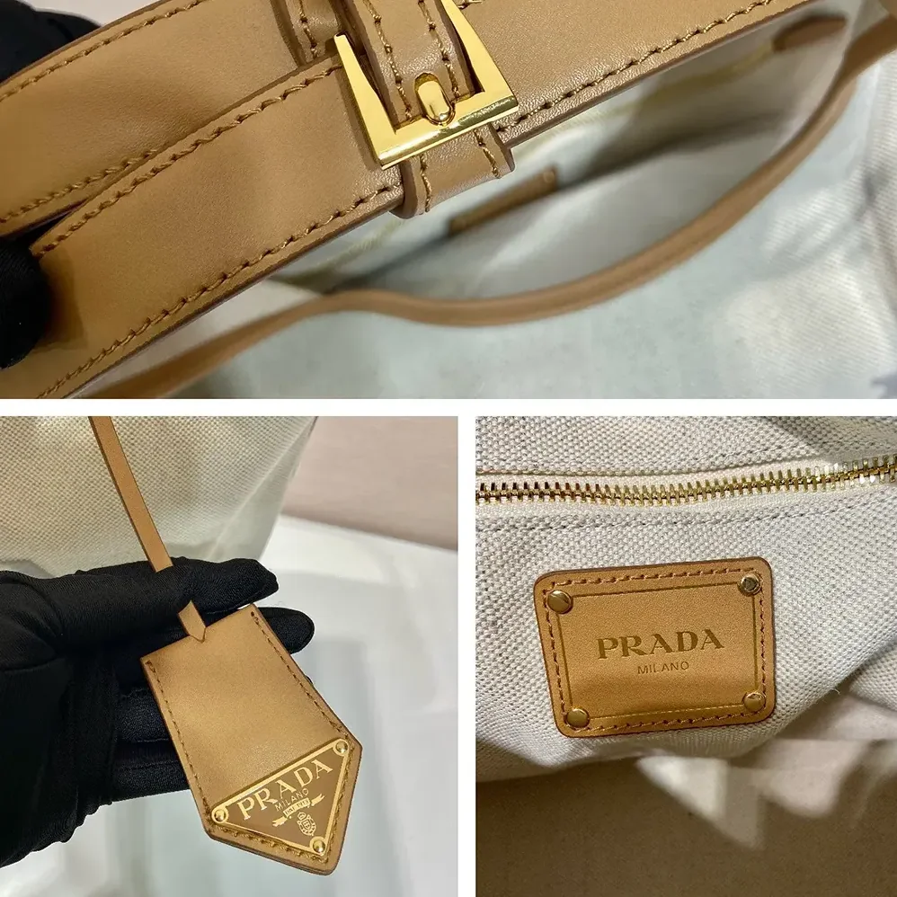 Prada Large Linen Blend and Leather Tote Bag for Women