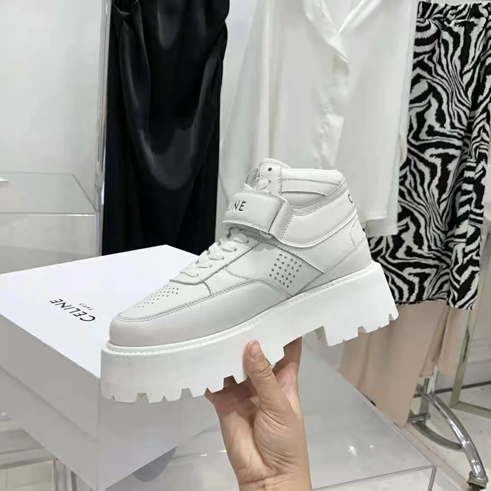 Celine Bulky Trainer High Sneaker with Velcro in Calfskin for Unisex in White Celine Bulky Trainer High Sneaker with Velcro in Calfskin for Unisex in White