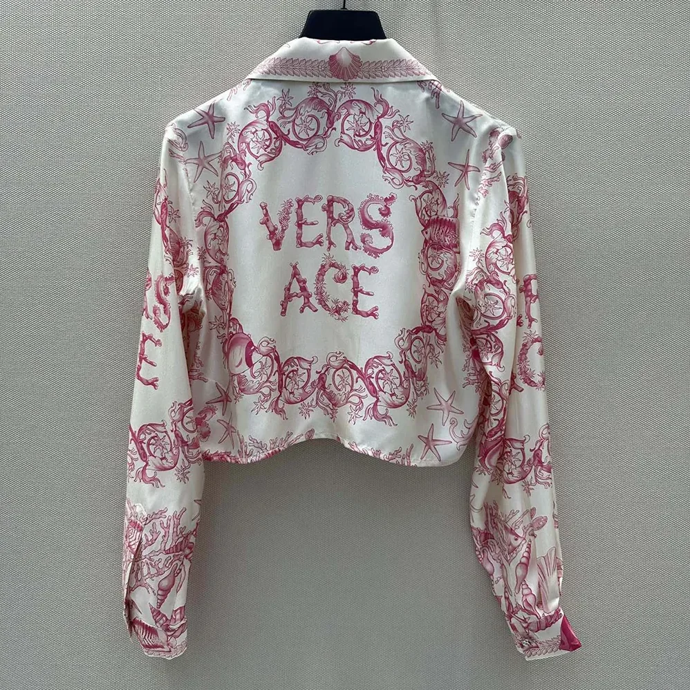 Versace Underwater Barocco Knotted Crop Silk Shirt for Women Versace Underwater Barocco Knotted Crop Silk Shirt for Women