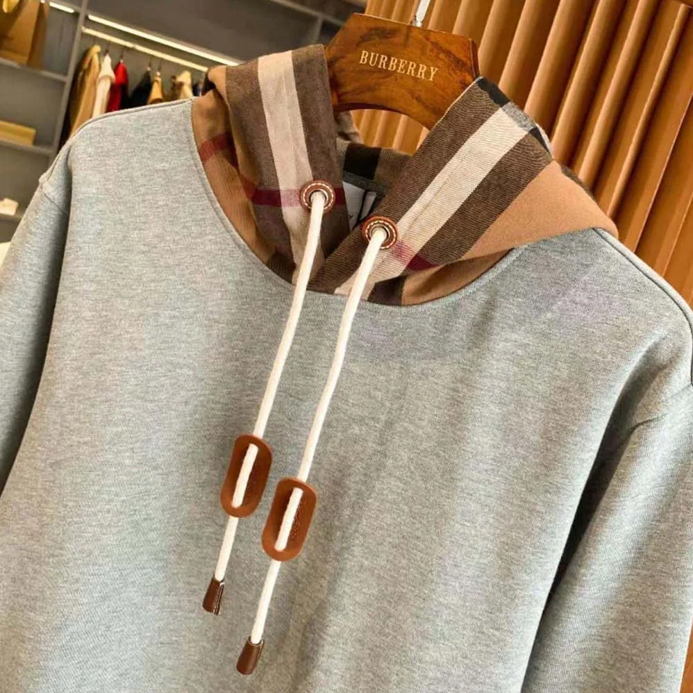 Burberry Check Hood Cotton Blend Hoodie for Men in Silver
