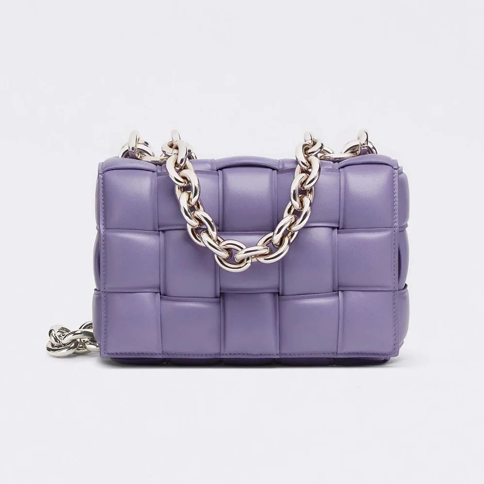 Bottega Veneta Chain Cassette Padded Intrecciato Leather Crossbody Bag for Women in Purple Bottega Veneta Chain Cassette Padded Intrecciato Leather Crossbody Bag for Women in Purple