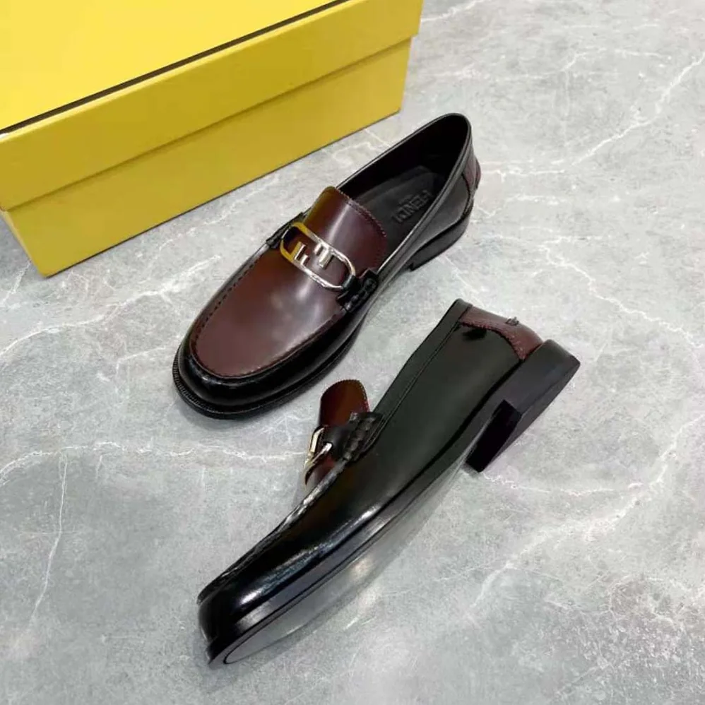 Fendi Maroon Leather Loafers with Fendi O'Lock Motif for Men Fendi Maroon Leather Loafers with Fendi O'Lock Motif for Men